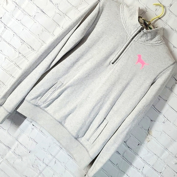 Y2K 2011 Victoria's Secret PINK Logo Quarter Zip Collared Gray Sweatshirt Sz  Sm - Picture 3 of 15